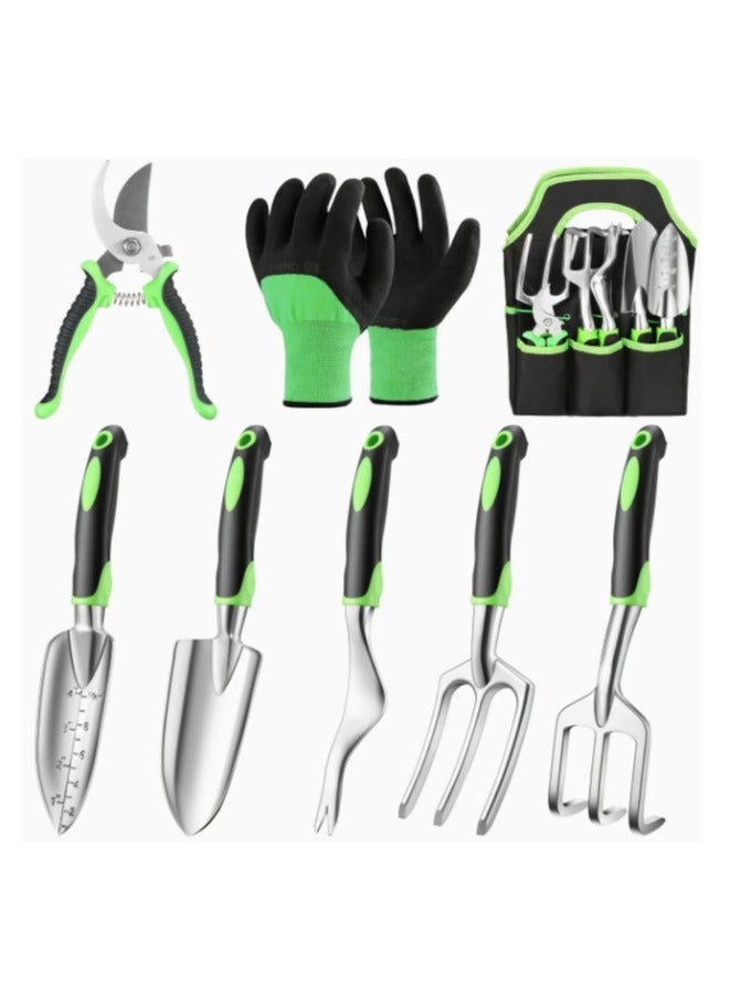 LINGWEI Garden Tool Set of 9 Heavy Duty and Lightweight Aluminium Alloy Gardening Hand Tools with Non-Slip Ergonomic Handle Storage Tote Bag - Image 1
