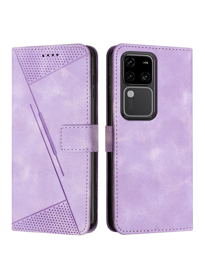Green Tiger For vivo S18 / S18 Pro Dream Triangle Leather Phone Case with Lanyard(Purple)