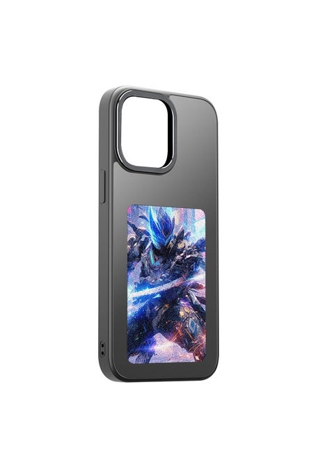 Smart Ink Phone Case DIY, iPhone 15 Pro Max, Custom Image Display AI Phone Case, E-Ink Phone Case, Drop-Proof TPU Rubber DIY Phone Case, Black