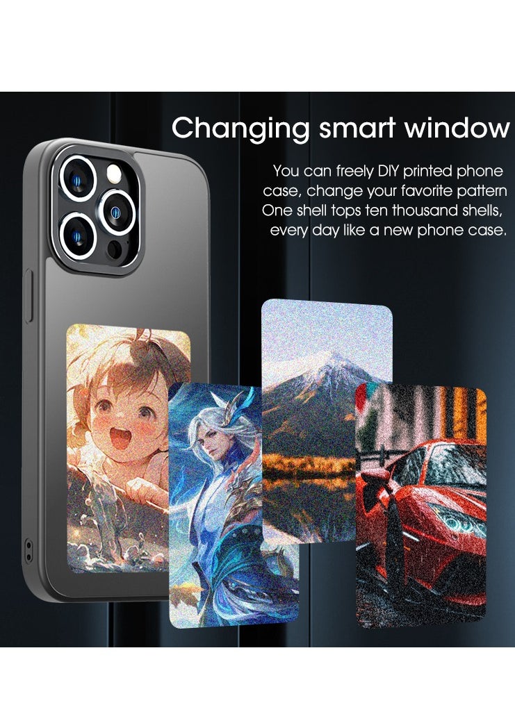 Smart Ink Phone Case DIY, iPhone 15 Pro Max, Custom Image Display AI Phone Case, E-Ink Phone Case, Drop-Proof TPU Rubber DIY Phone Case, Black
