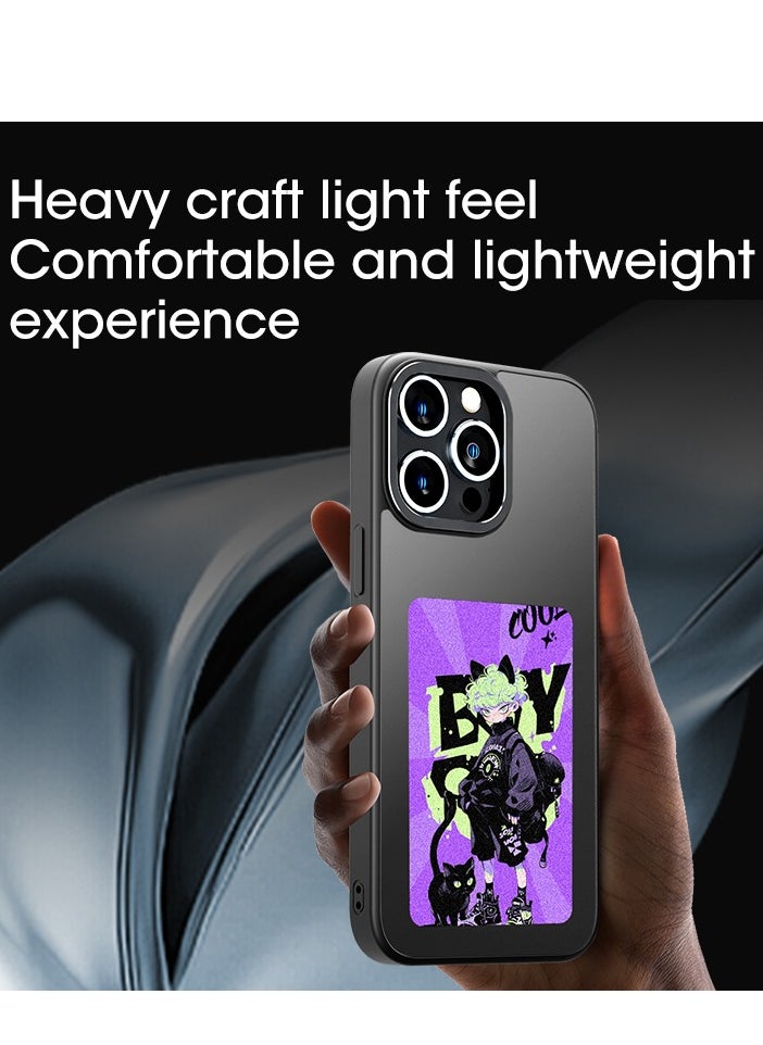 Smart Ink Phone Case DIY, iPhone 15 Pro Max, Custom Image Display AI Phone Case, E-Ink Phone Case, Drop-Proof TPU Rubber DIY Phone Case, Black