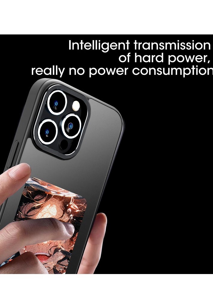 Smart Ink Phone Case DIY, iPhone 15 Pro Max, Custom Image Display AI Phone Case, E-Ink Phone Case, Drop-Proof TPU Rubber DIY Phone Case, Black