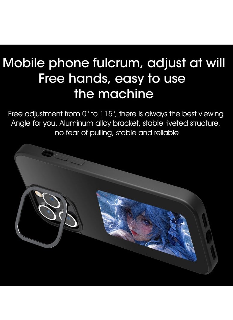 Smart Ink Phone Case DIY, iPhone 15 Pro Max, Custom Image Display AI Phone Case, E-Ink Phone Case, Drop-Proof TPU Rubber DIY Phone Case, Black