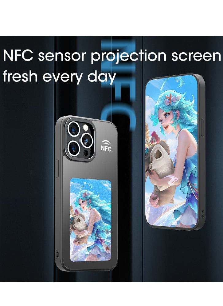 Smart Ink Phone Case DIY, iPhone 15 Pro Max, Custom Image Display AI Phone Case, E-Ink Phone Case, Drop-Proof TPU Rubber DIY Phone Case, Black