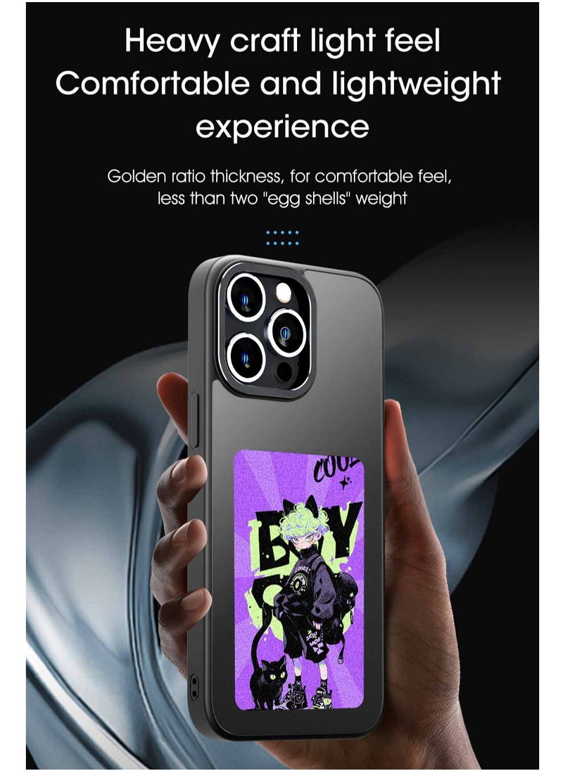 Smart Ink Phone Case DIY, iPhone 15 Pro Max, Custom Image Display AI Phone Case, E-Ink Phone Case, Drop-Proof TPU Rubber DIY Phone Case, Black
