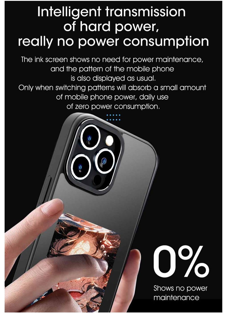 Smart Ink Phone Case DIY, iPhone 15 Pro Max, Custom Image Display AI Phone Case, E-Ink Phone Case, Drop-Proof TPU Rubber DIY Phone Case, Black