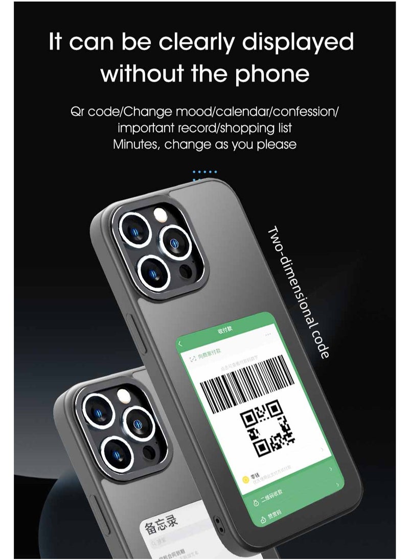 Smart Ink Phone Case DIY, iPhone 15 Pro Max, Custom Image Display AI Phone Case, E-Ink Phone Case, Drop-Proof TPU Rubber DIY Phone Case, Black
