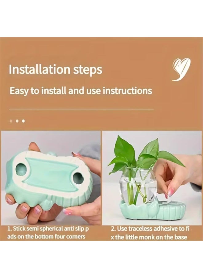 YelaJoy Glass Hydroponics Planter with Ceramic Stand, 3.5 Inch, Cartoon Frog Fishing Terrarium Pot for Indoor Plants, Mini Desk Vase for Home Office Decor (Frog) - Image 2