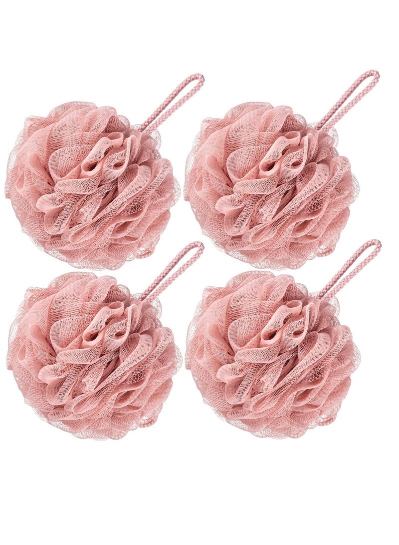 VANZAVANZU Bath Loofah Large 80g Shower Sponge Body Scrubber Mesh Pouf for Men and Women, Set of 4 (Pink) - Image 1