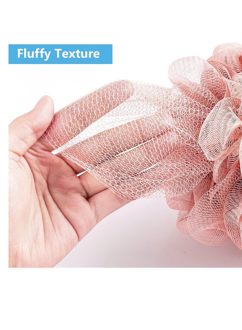 VANZAVANZU Bath Loofah Large 80g Shower Sponge Body Scrubber Mesh Pouf for Men and Women, Set of 4 (Pink) - Image 2