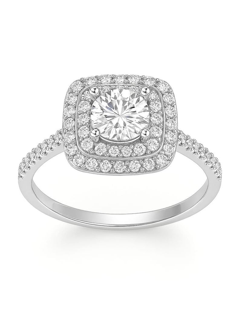 "خاتم فضي مرصع بفصوص براقة - حجر  مركزي محاط بهالة براقة" - Image 2