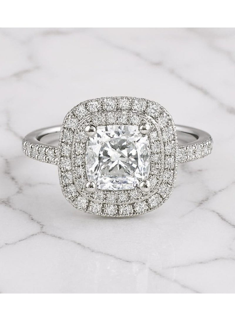 "خاتم فضي مرصع بفصوص براقة - حجر  مركزي محاط بهالة براقة" - Image 5