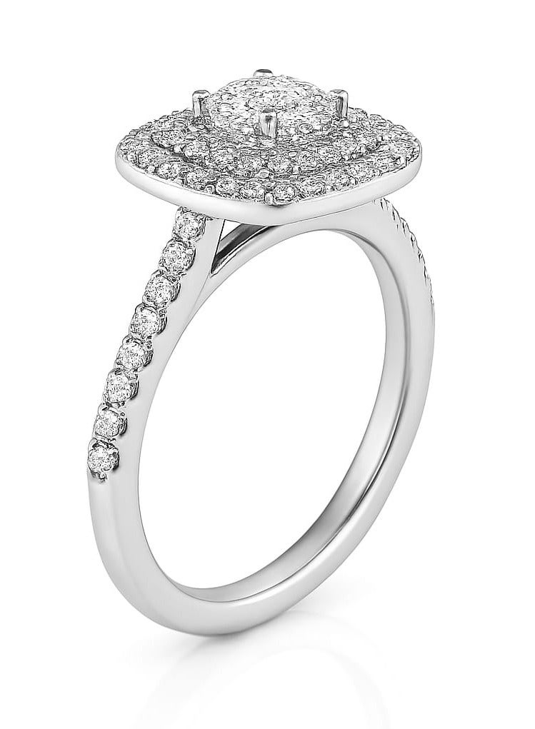 "خاتم فضي مرصع بفصوص براقة - حجر  مركزي محاط بهالة براقة" - Image 1