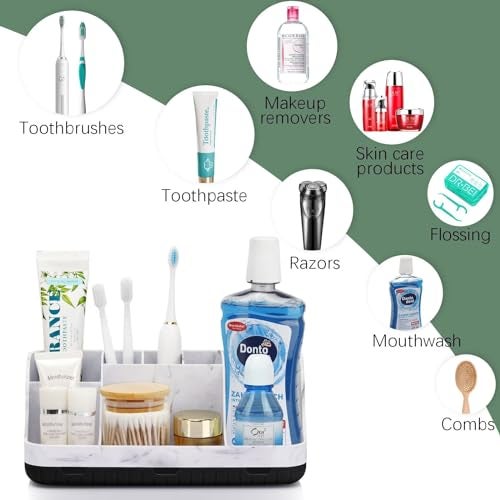 GFWARE Marble Bathroom Countertop Organizer - Detachable 7 Slots Kids Electric Toothbrush and Toothpaste Holde Drainage for Bathroom Accessories Organization Counter Vanity Storage, Black - Image 5