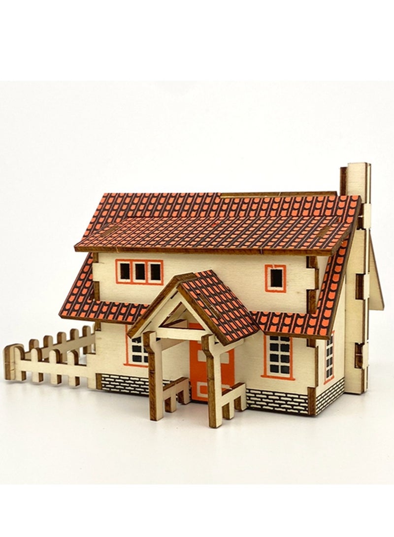 Wooden 3D Puzzles, Architectural Model Puzzle Kits, Western-Style Cottage Models, DIY Educational 3D Puzzles - Image 4