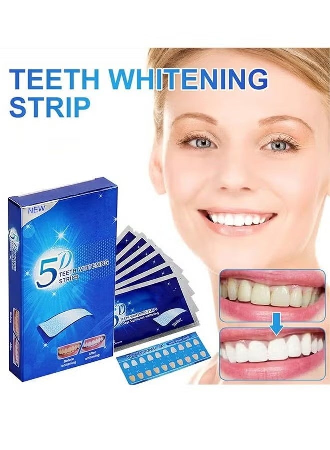 5D White Teeth Whitening Strips Oral Hygiene Care Strip for false Teeth Dental Bleaching System Gel, Dental Whitening Strips, Teeth Whitening Strips Kit, for Coffee Soda Drinkers & Yellow Stains, 7 Sets - Image 1