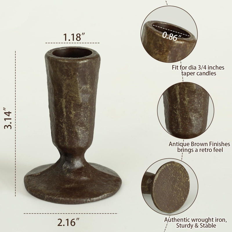 SUJUN Handcrafted Antique Black & Gold Iron Taper Candle Holders - Set of 2 Elegant Candlesticks for Weddings, Dining, and Parties, Timeless DÃ©cor Accent - Image 2