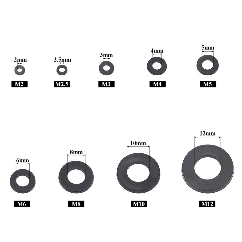 Sutemribor Nylon Flat Washer Assortment Set 600 Pieces, 9 Sizes - M2 M2.5 M3 M4 M5 M6 M8 M10 M12, Black - Image 4