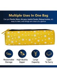 Kuber Industries Kuber Industries Pencil Pouch|Rexine Stationary Pouch|Pencil Utility Pouch|School Pencil Case for Kids|Pen-Pencil Box for Kids|2 Zipper Pencil Organizer|Star Pencil Pouch|Pack of 4|Yellow  - Image 4