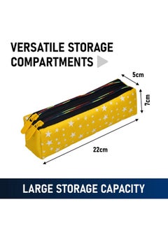 Kuber Industries Kuber Industries Pencil Pouch|Rexine Stationary Pouch|Pencil Utility Pouch|School Pencil Case for Kids|Pen-Pencil Box for Kids|2 Zipper Pencil Organizer|Star Pencil Pouch|Pack of 4|Yellow  - Image 3