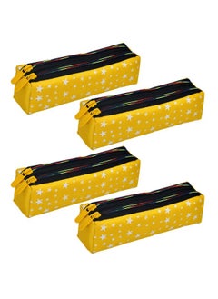 Kuber Industries Kuber Industries Pencil Pouch|Rexine Stationary Pouch|Pencil Utility Pouch|School Pencil Case for Kids|Pen-Pencil Box for Kids|2 Zipper Pencil Organizer|Star Pencil Pouch|Pack of 4|Yellow  - Image 1