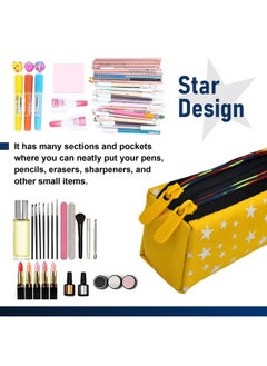Kuber Industries Kuber Industries Pencil Pouch|Rexine Stationary Pouch|Pencil Utility Pouch|School Pencil Case for Kids|Pen-Pencil Box for Kids|2 Zipper Pencil Organizer|Star Pencil Pouch|Pack of 4|Yellow  - Image 5