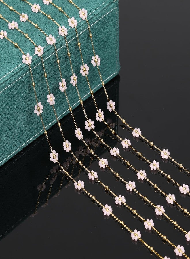 UMAOKANG 3 Meters Bead Flower Chain for Jewelry Making Gold Plated Stainless Steel Jewelry Making Chains Light Pink Crystal Floral Craft Chain Roll - Image 5