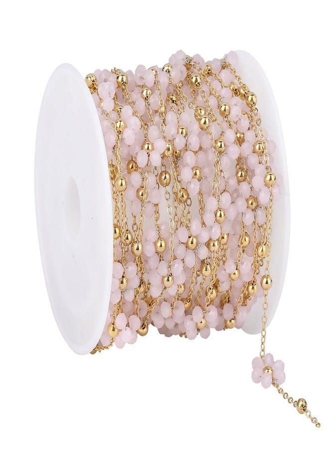 UMAOKANG 3 Meters Bead Flower Chain for Jewelry Making Gold Plated Stainless Steel Jewelry Making Chains Light Pink Crystal Floral Craft Chain Roll - Image 1