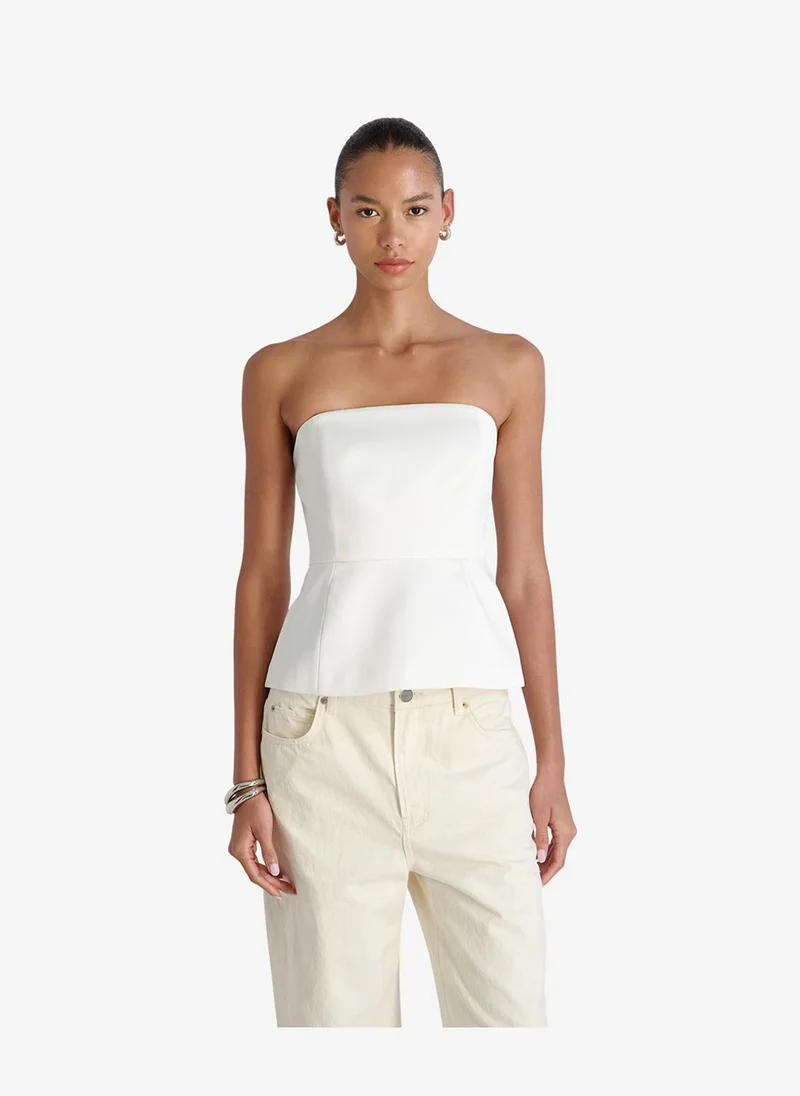 Women's Summer White York Satin Strapless Peplum Top