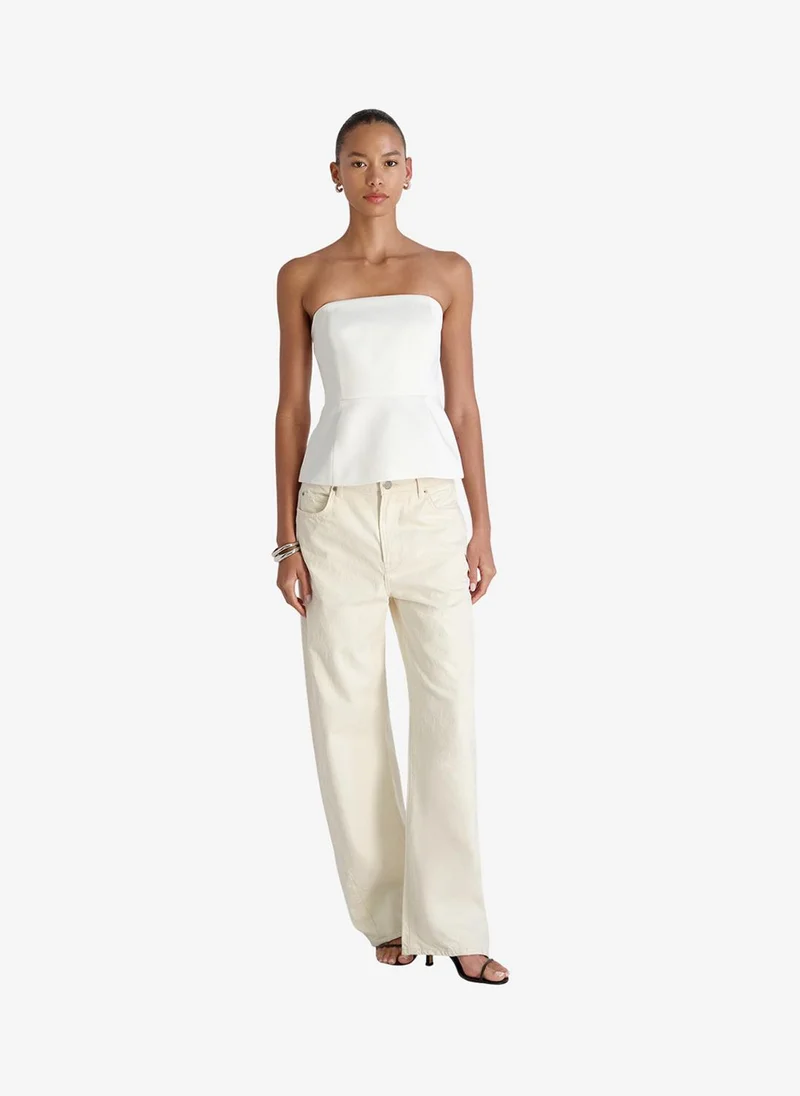 فرنش كونكشن Women's Summer White York Satin Strapless Peplum Top