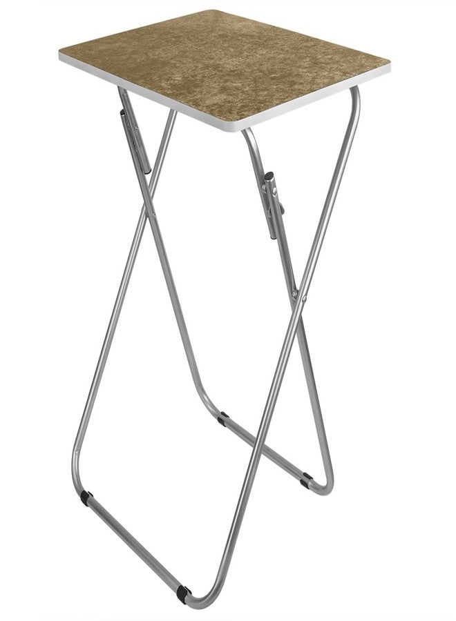 Home Basics Folding TV Tray Table by Home Basics | Large Surface Area with Brown Marble Like Design | Tubular Steel Frame | Easy Storage | Engineered Wood Smooth Surface - Image 1