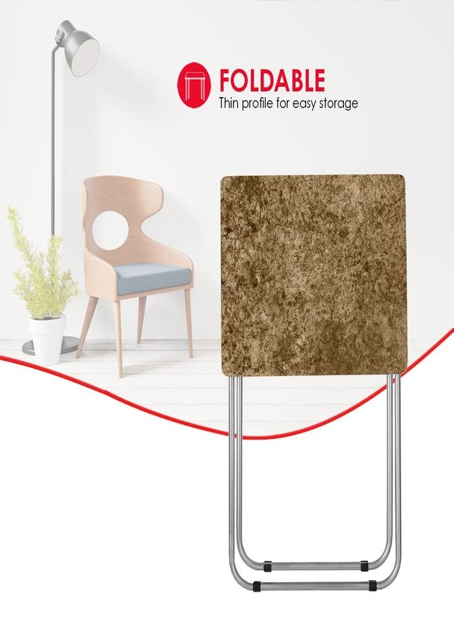 Home Basics Folding TV Tray Table by Home Basics | Large Surface Area with Brown Marble Like Design | Tubular Steel Frame | Easy Storage | Engineered Wood Smooth Surface - Image 2