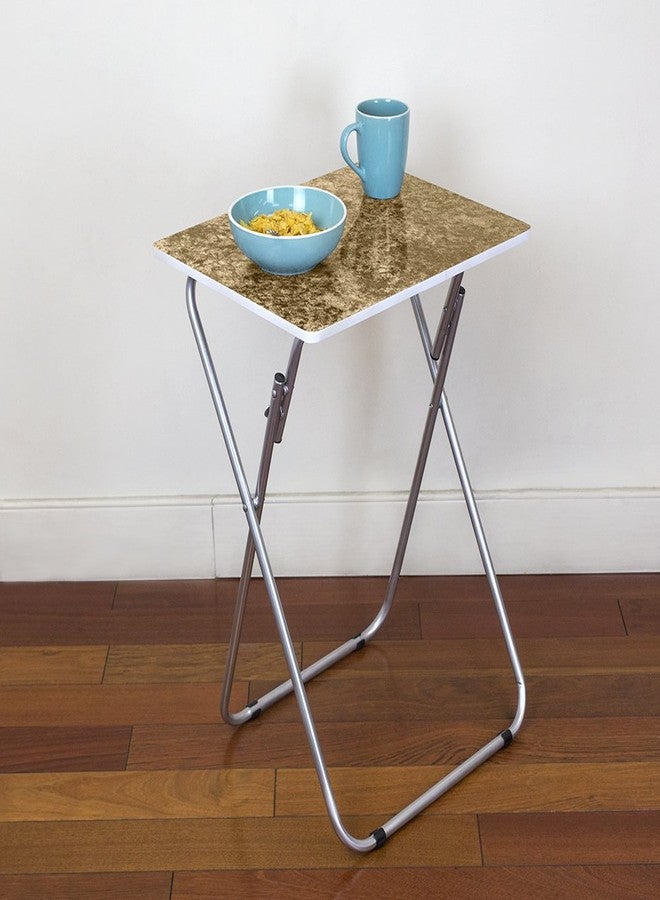 Home Basics Folding TV Tray Table by Home Basics | Large Surface Area with Brown Marble Like Design | Tubular Steel Frame | Easy Storage | Engineered Wood Smooth Surface - Image 5