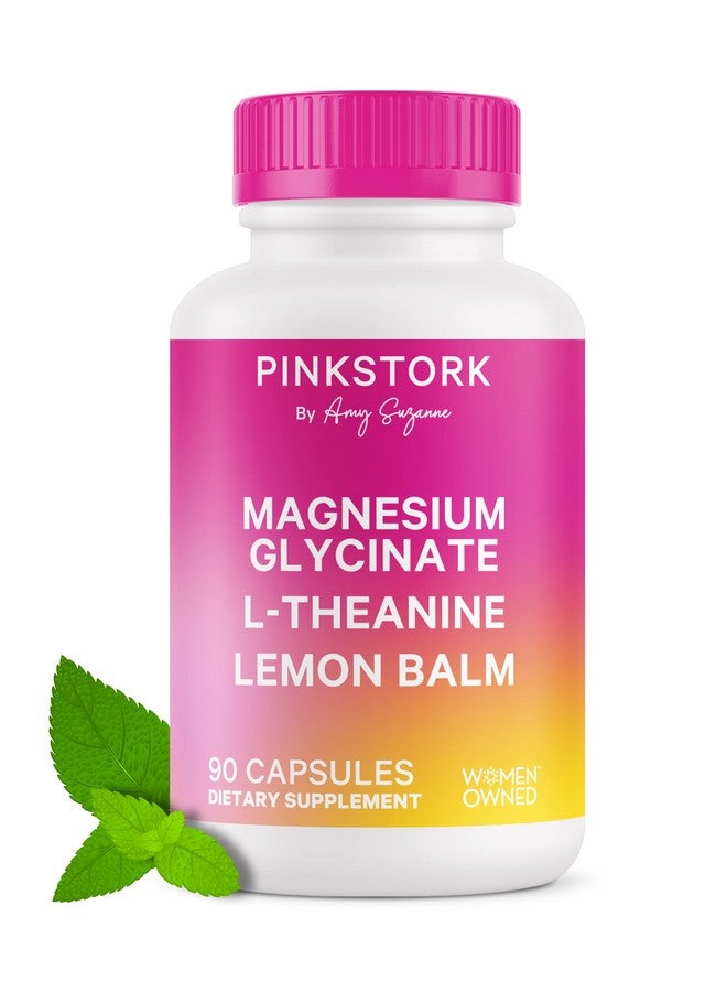 Pink Stork مغنيسيوم جليسينات من بينك ستورك، إل-ثيانين، بلسم الليمون - مغنيسيوم خالي من الميلاتونين لدعم النوم - هدوء واسترخاء طبيعي - 90 كبسولة - Image 1