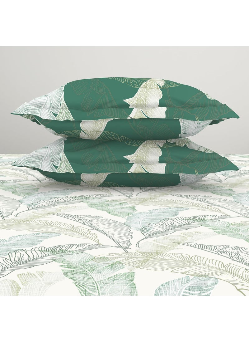 SPACES SPACES 100 Cotton Double Bedsheet with 2 Pillow Covers Size 88 x 100 inch 132 TC Bed Sheet for Double Bed Breathable Pure Cotton Queen Size Bedsheet Tropica Floral Light Green  - Image 5