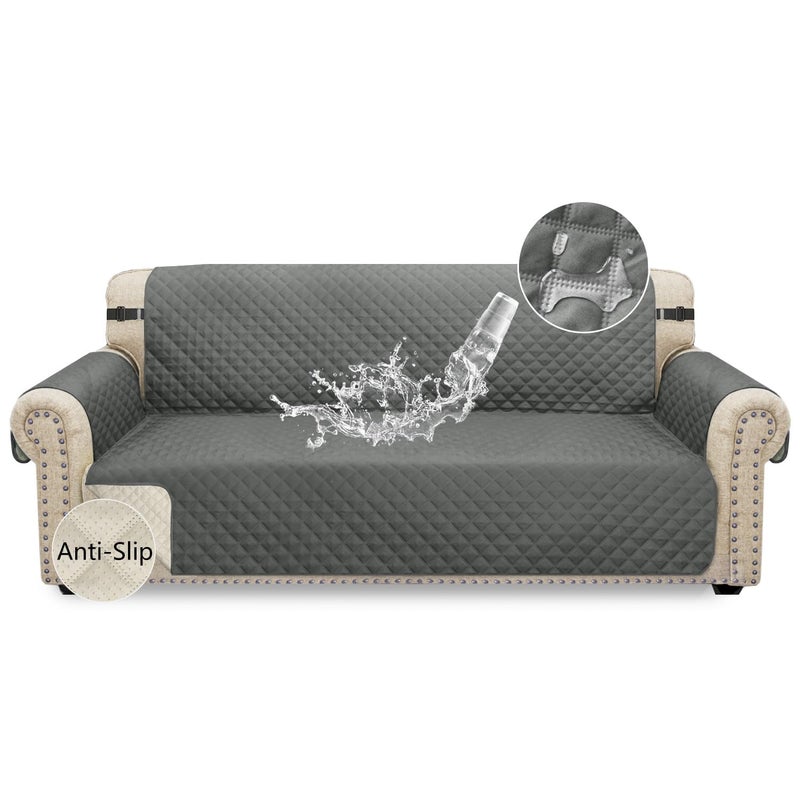 Granbest Waterproof Sofa Cover 3 Seater NonSlip Sofa Slipcover with Elastic Straps Washable Sofa Protector for Kids Pets Dogs Cats Four Seasons Universal 3 Seater Grey