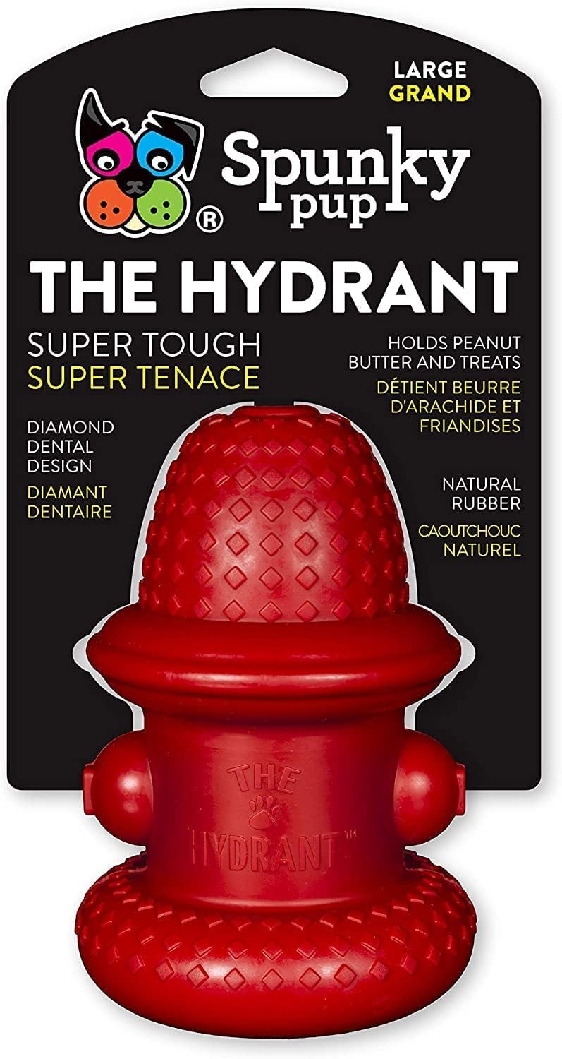 Spunky pup Hydrant Dog Toy Fill with Treats or Kibble Rugged Double Wall Textured Rubber Promotes Healthy Teeth and Gums Dishwasher Safe For Large Dogs Made in USA - Image 2