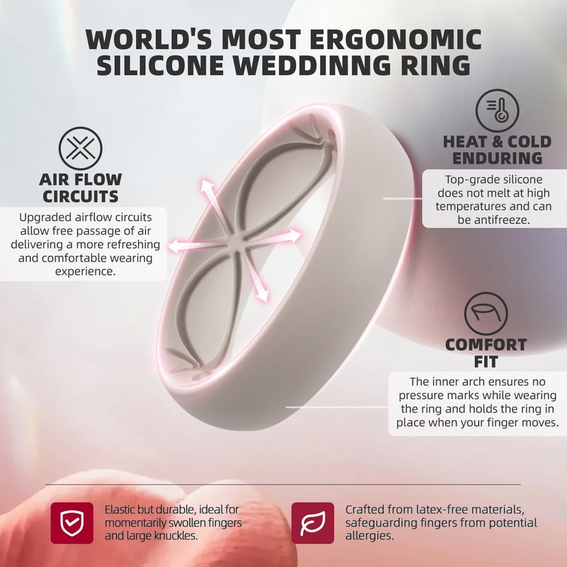 Egnaro 4/5/8 Variety Multipack Ergonomic Breathable Anniversary Rings, 6mm Wide - 2mm Thick Rubber Wedding bands women, silicone Rings Women with Half Size - Image 2