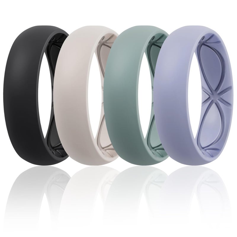 Egnaro 4/5/8 Variety Multipack Ergonomic Breathable Anniversary Rings, 6mm Wide - 2mm Thick Rubber Wedding bands women, silicone Rings Women with Half Size - Image 1