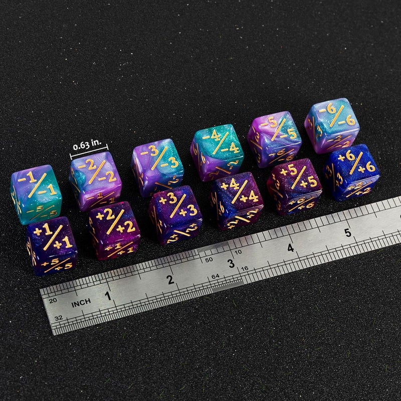 LAMJAM 24 Pieces MTG Dice Counters Plus 1 Counter D6 Dice Set Life Tokens for MTG TCG Magic Cards Game Accessories, Blue&Purple - Image 3