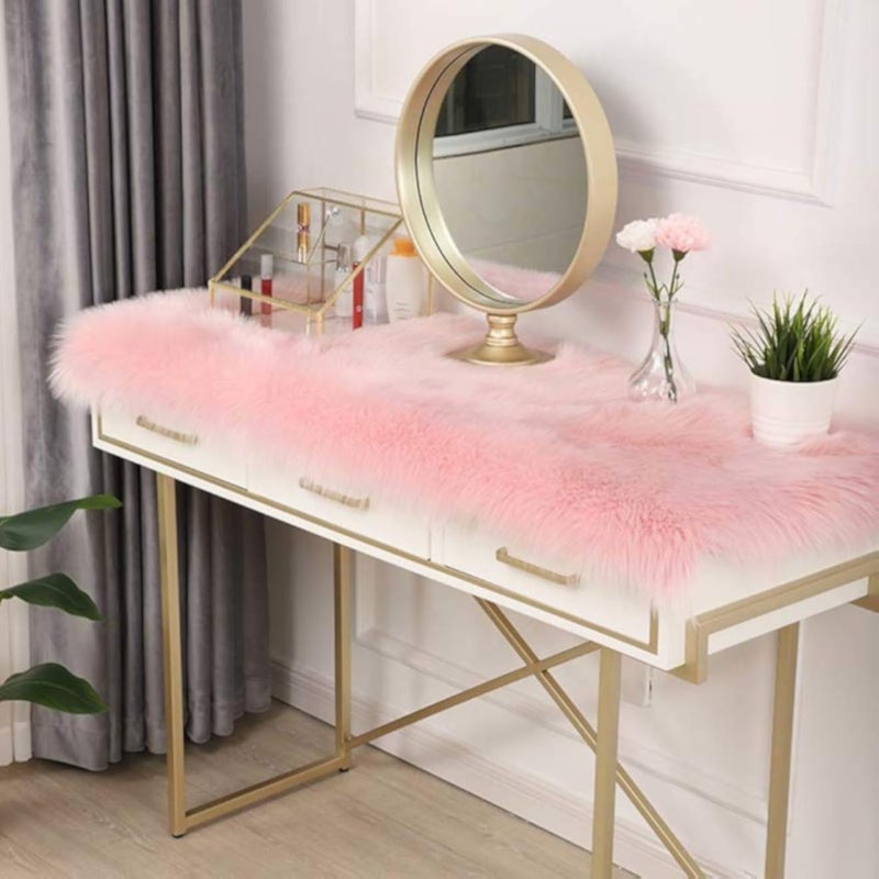 SAZDFY Not-Slip Desk Pad Food for Christmas Weddin,Luxury False Fur Dresser Tablecloth,Faux Sheepskin Decorative Shaggy Dresser Scarf,Solid Color Plush Table Runner