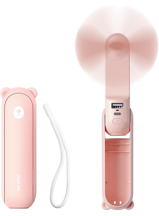 erorex Handheld Fan 3 In 1 Mini Hand Fan Portable Usb Rechargeable Small Pocket Fan Battery Operated Fan 12 19 Working Hours With Power Bank Flashlight Feature For Women Travel Pink - Image 1