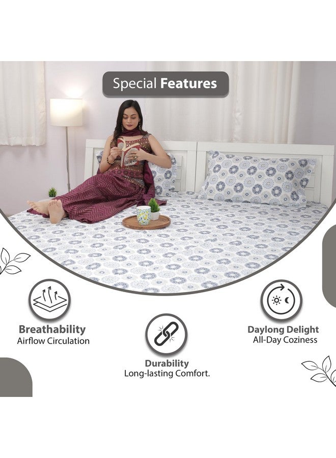Divine Casa 100% Cotton 144 TC Bedsheet for Double Bed King Size Bedsheet with 2 Pillow Covers (Size:270 X 270 cm, Soft Blue, Floral) - Image 4