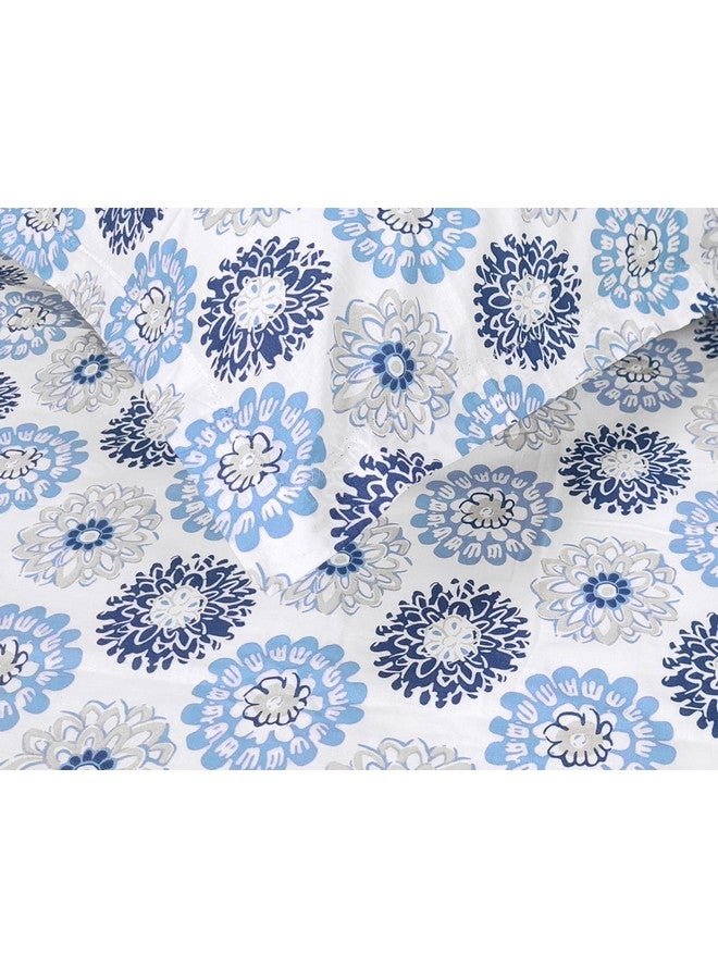 Divine Casa 100% Cotton 144 TC Bedsheet for Double Bed King Size Bedsheet with 2 Pillow Covers (Size:270 X 270 cm, Soft Blue, Floral) - Image 1