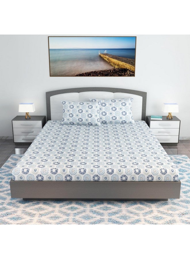 Divine Casa 100% Cotton 144 TC Bedsheet for Double Bed King Size Bedsheet with 2 Pillow Covers (Size:270 X 270 cm, Soft Blue, Floral) - Image 2