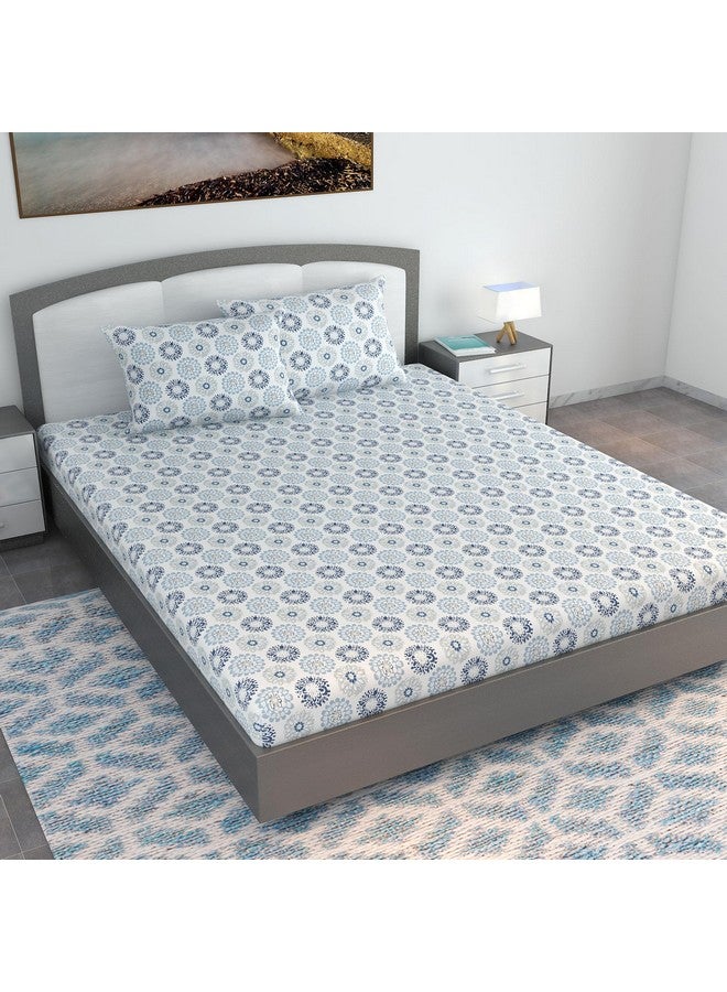 Divine Casa 100% Cotton 144 TC Bedsheet for Double Bed King Size Bedsheet with 2 Pillow Covers (Size:270 X 270 cm, Soft Blue, Floral) - Image 3