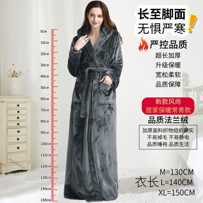 روب دافئ طويل سميك بغطاء رأس من صوف الكورال للجنسين للأزواج - Image 3