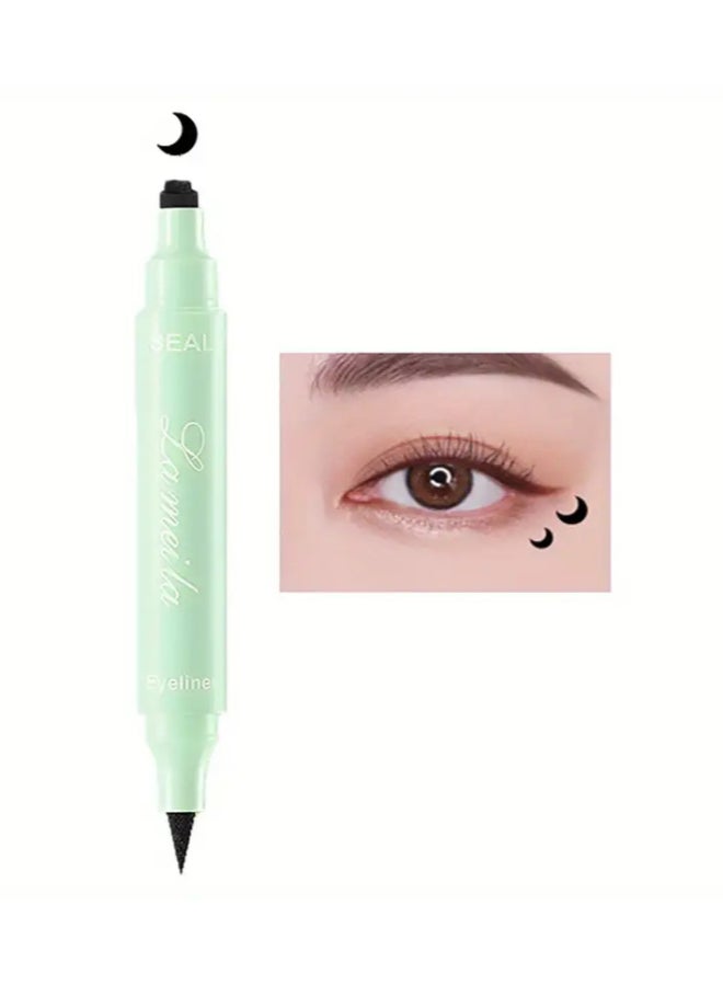 Lameila Dual Ended Eyeliner Stamp, Waterproof Liquid Eyeliner With Moon Seal Stamp, Long Lasting Seal Eyeliner Pen For Makeup, Eye Decoration Eye Liner Makeup Tool Black  - Image 1