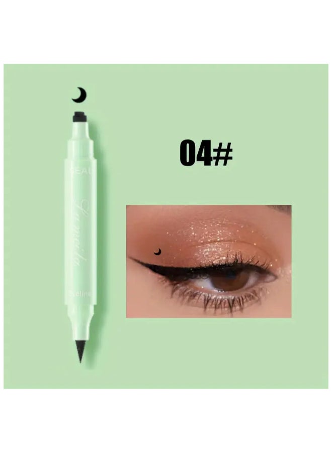 Lameila Dual Ended Eyeliner Stamp, Waterproof Liquid Eyeliner With Moon Seal Stamp, Long Lasting Seal Eyeliner Pen For Makeup, Eye Decoration Eye Liner Makeup Tool Black  - Image 2