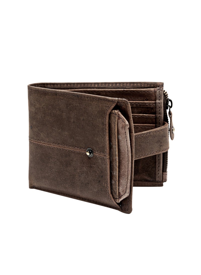 TEAKWOOD Two Fold RFID Wallet with zipper coin pocket and ID card slot Brown Wallet  - Image 1